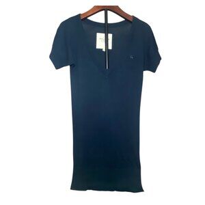 Abercrombie &‎ Fitch Blue V-Neck Short Sleeve Silk Blend Sweater Moose Top Y2K